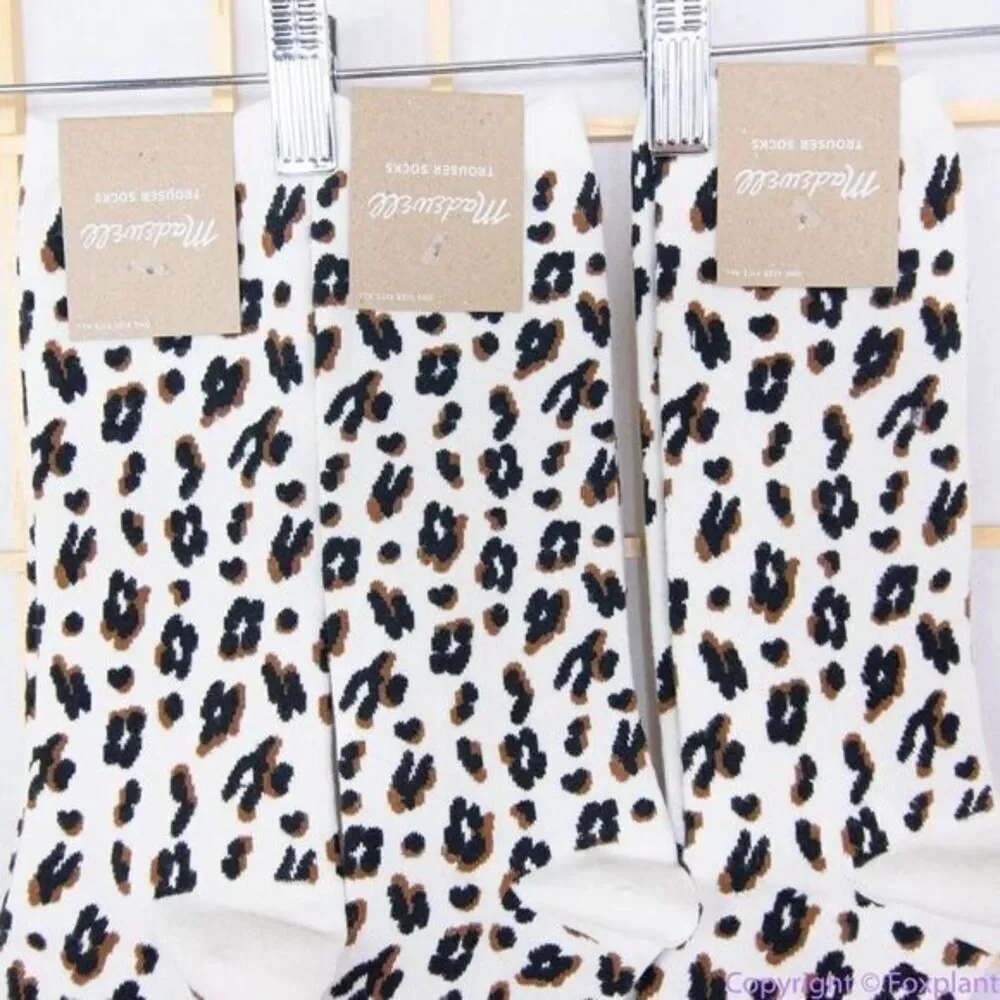 Three pairs: NEW Madewell Animal Trouser Socks, antique cream, one size fits all